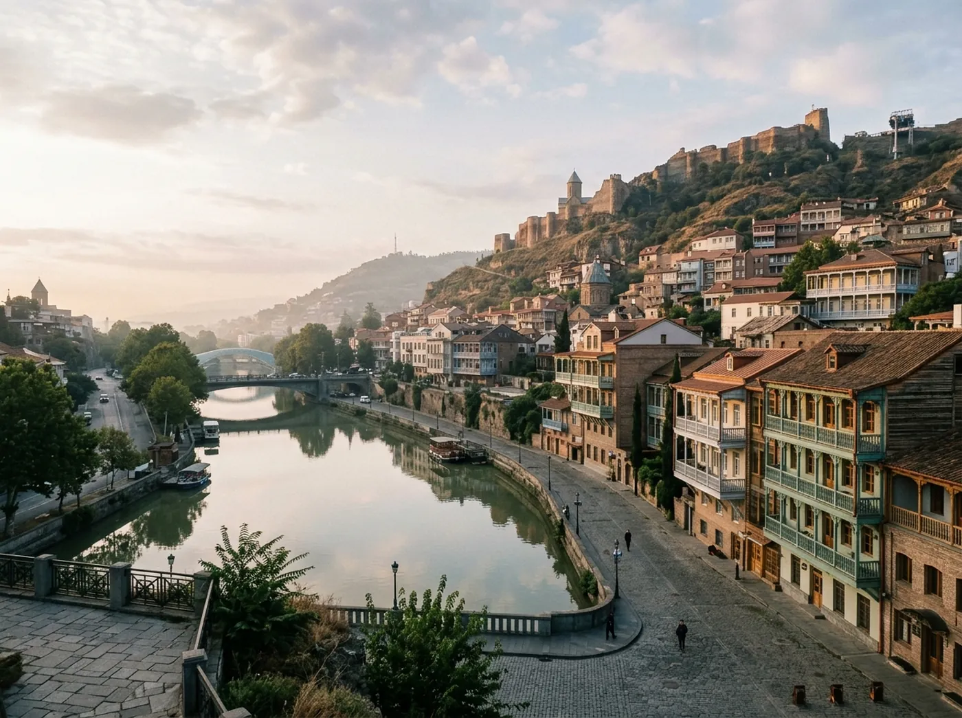 Tbilisi old town and the Mtkvari river in the early morning
